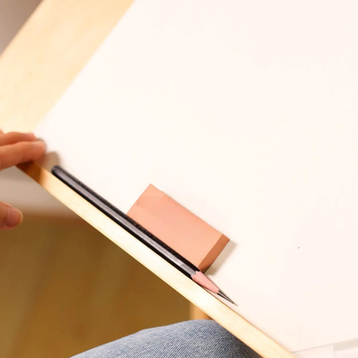 Natural Finish Wooden Foldable Adjustable Drafting Desk Image - 9