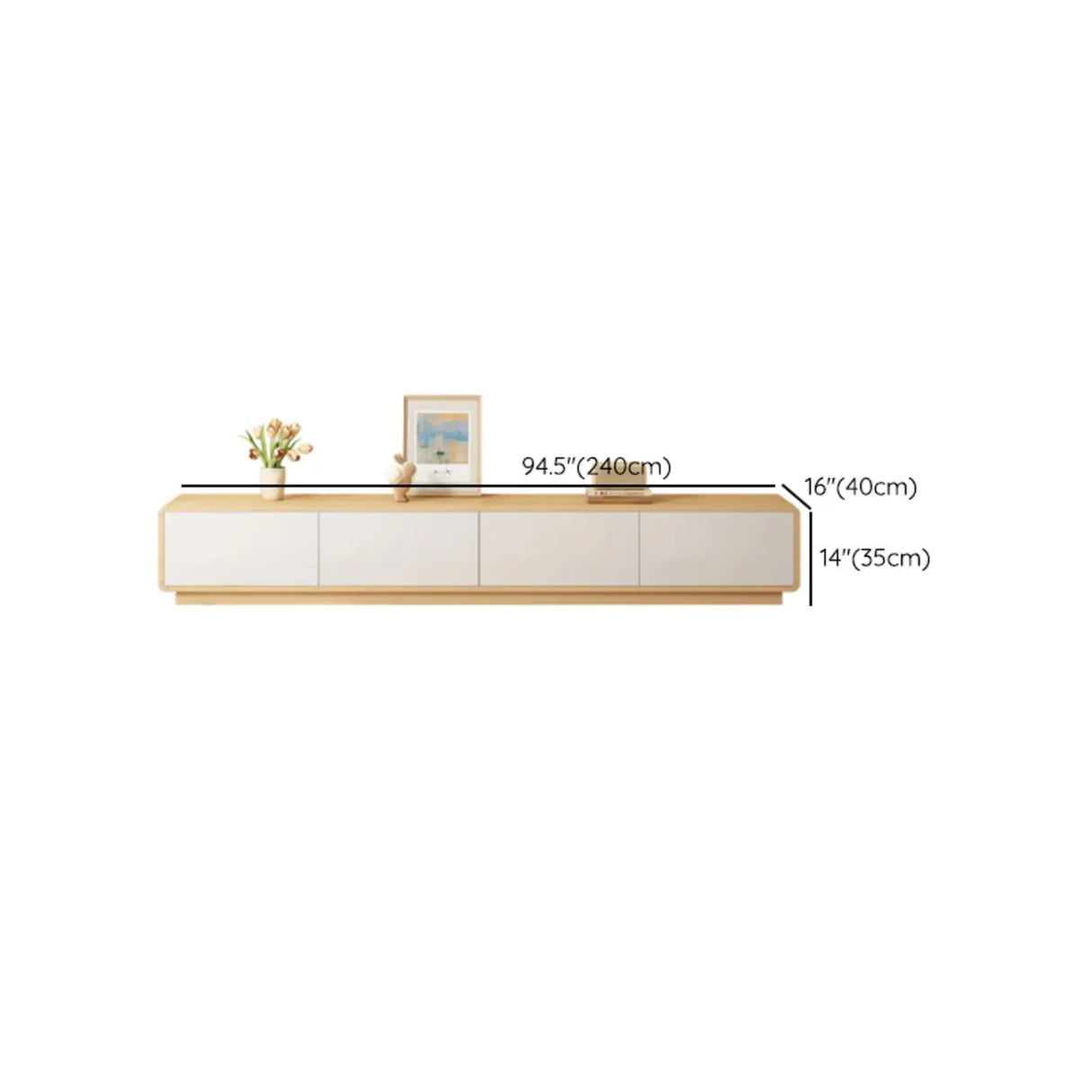 Natural Finish Wooden Rectangle TV Stand with Drawers Image - 16