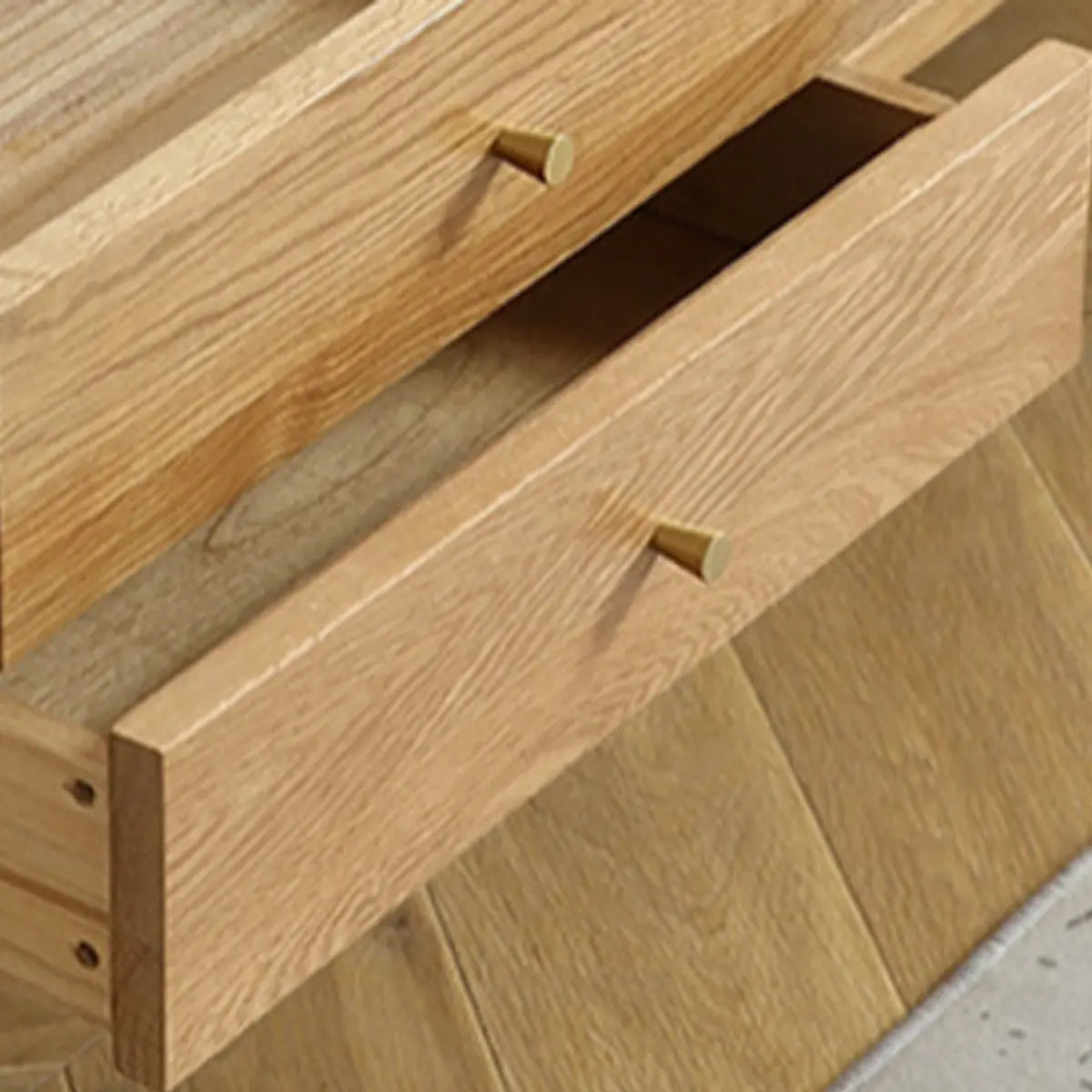 Natural Finish Wooden TV Stand with Cabinet Drawers Image - 11