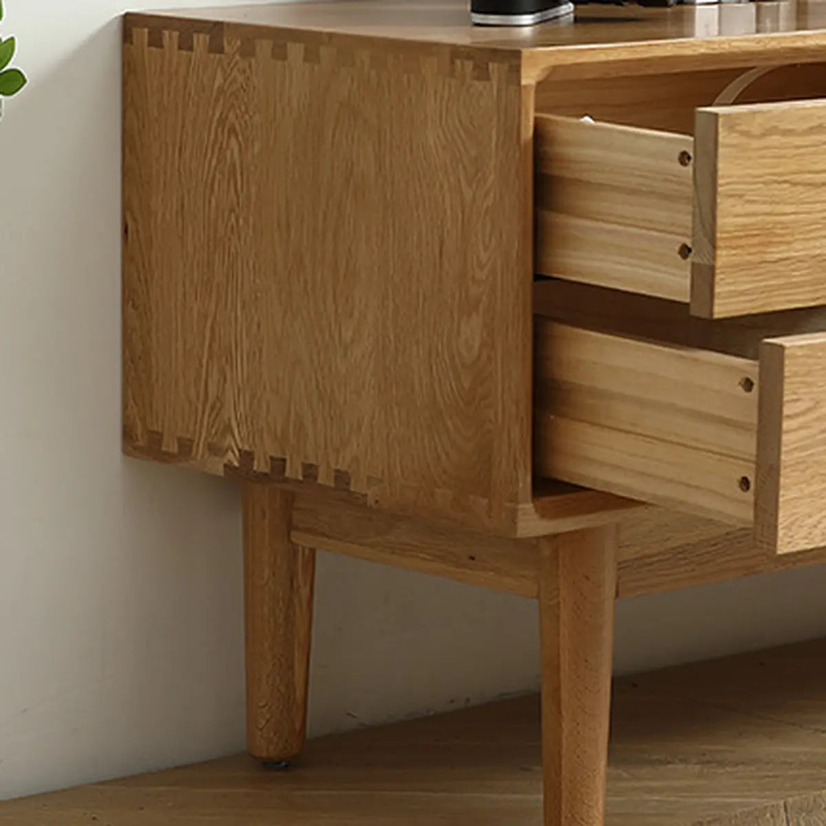 Natural Finish Wooden TV Stand with Cabinet Drawers Image - 8