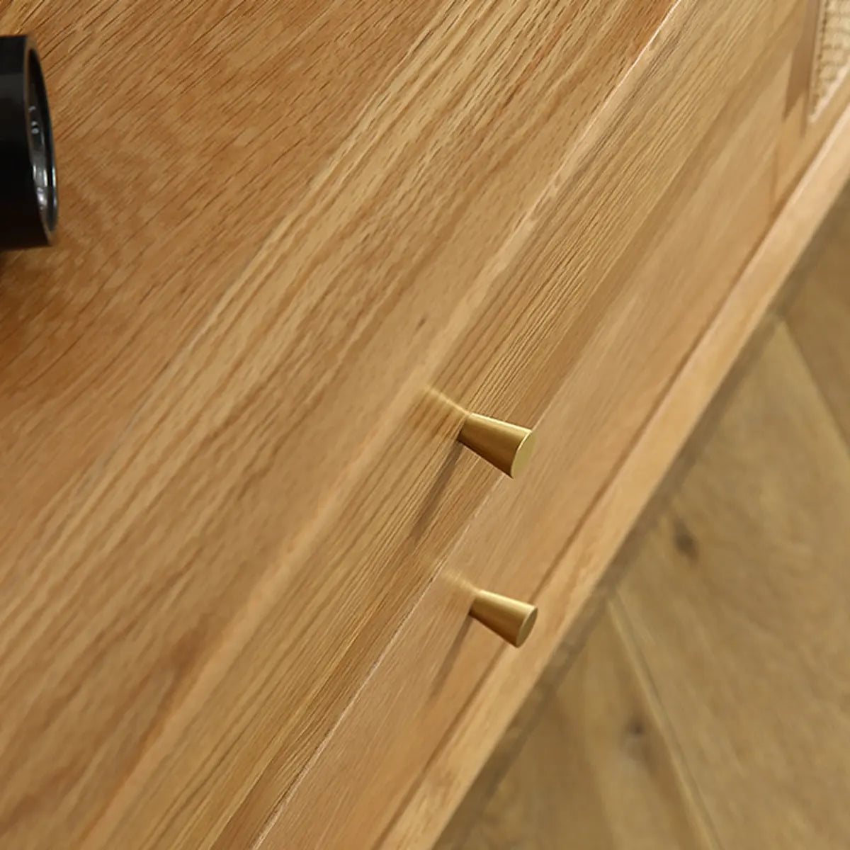 Natural Finish Wooden TV Stand with Cabinet Drawers Image - 9