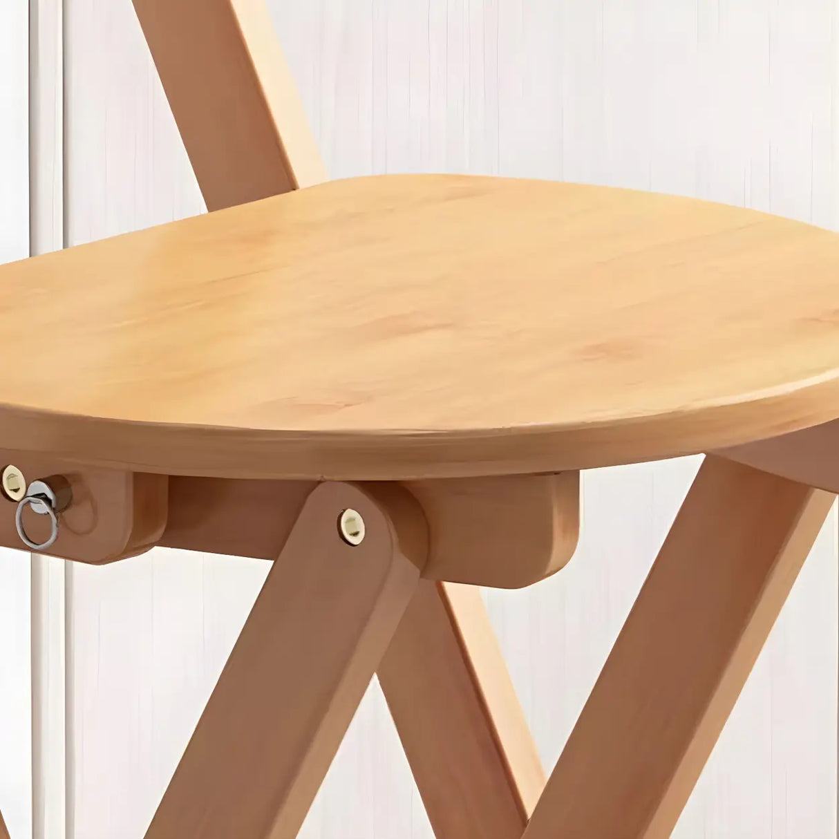 Natural Foldable Round Wood Armless Bar Stool With Footrest Image - 11