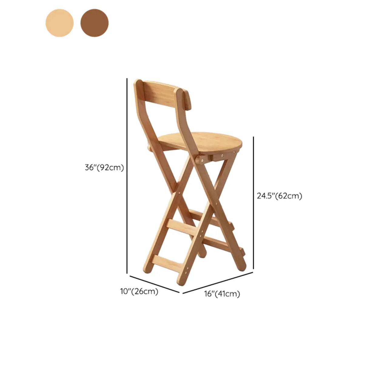 Natural Foldable Round Wood Armless Bar Stool With Footrest