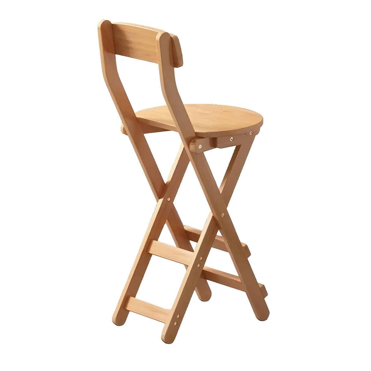 Natural Foldable Round Wood Armless Bar Stool With Footrest Image - 9