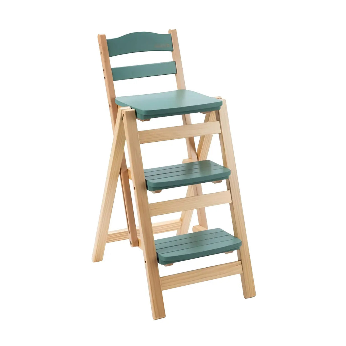 Natural Folding Square Wood Ladder Chair Bar Stool Image - 10