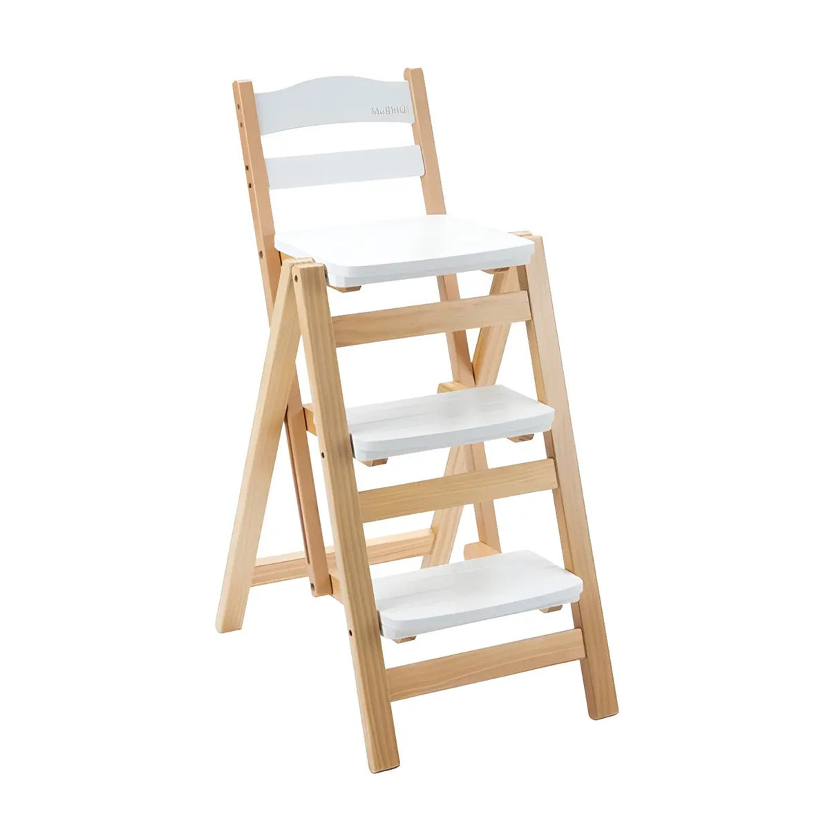 Natural Folding Square Wood Ladder Chair Bar Stool Image - 3
