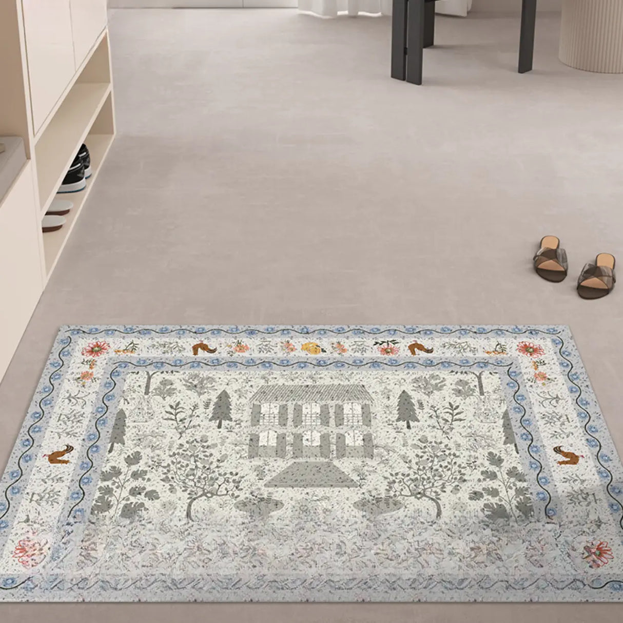 Natural House Pattern Off-White Anti-Slip Area Rug Image - 1