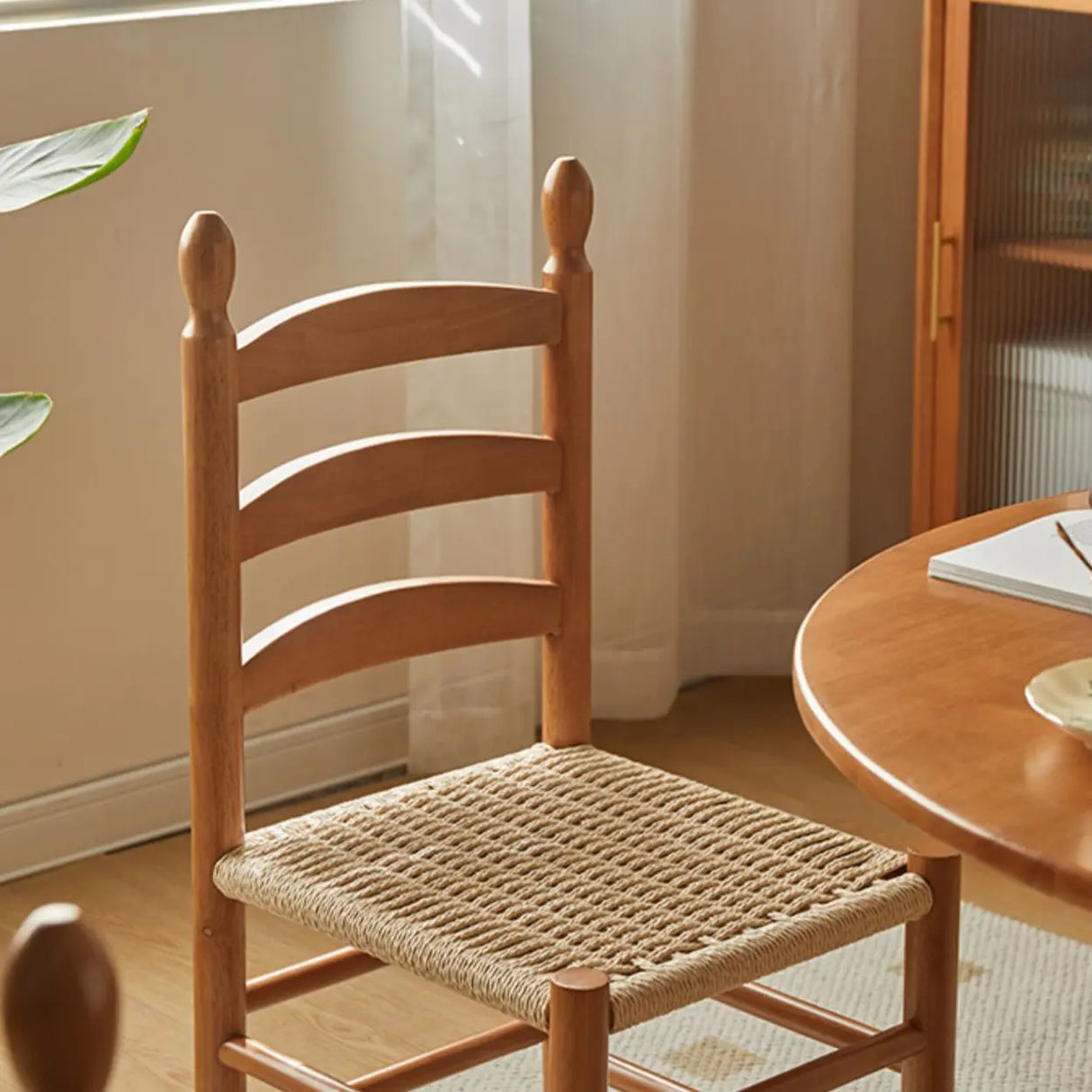 Natural Ladderback Woven Seat Wood Dining Chair Black Image - 10