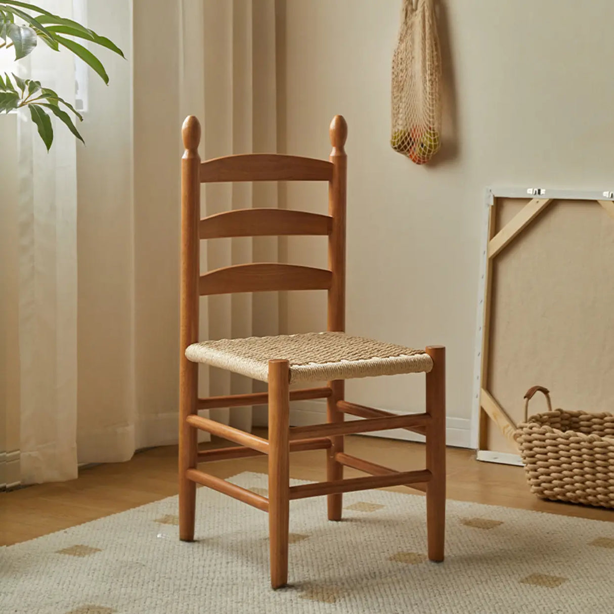 Natural Ladderback Woven Seat Wood Dining Chair Black Image - 2