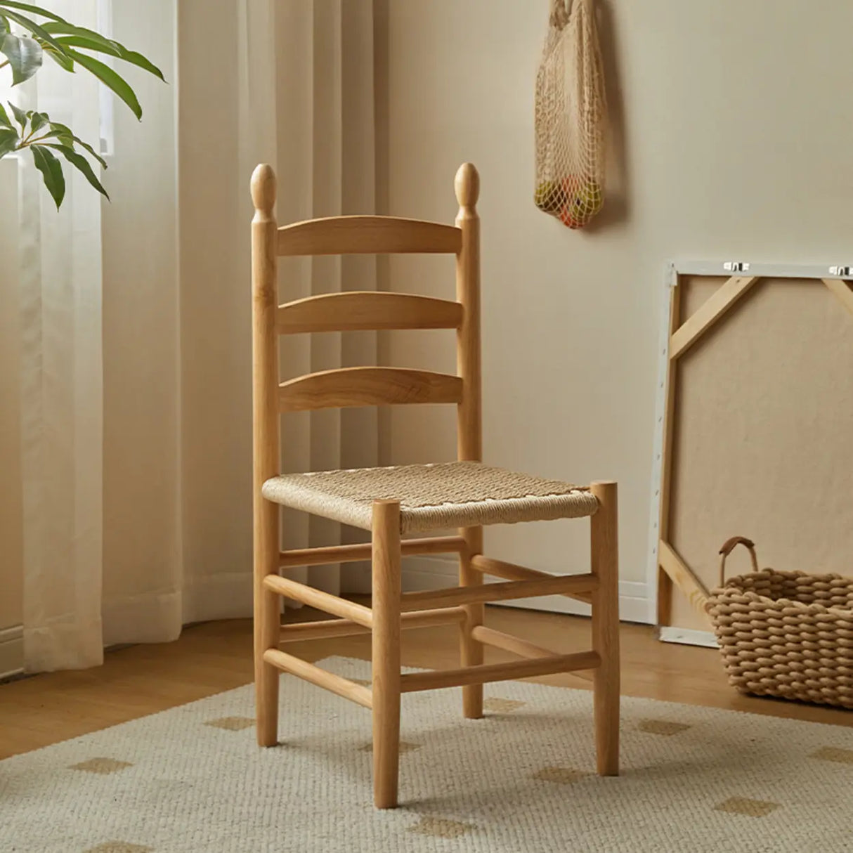 Natural Ladderback Woven Seat Wood Dining Chair Black Image - 3