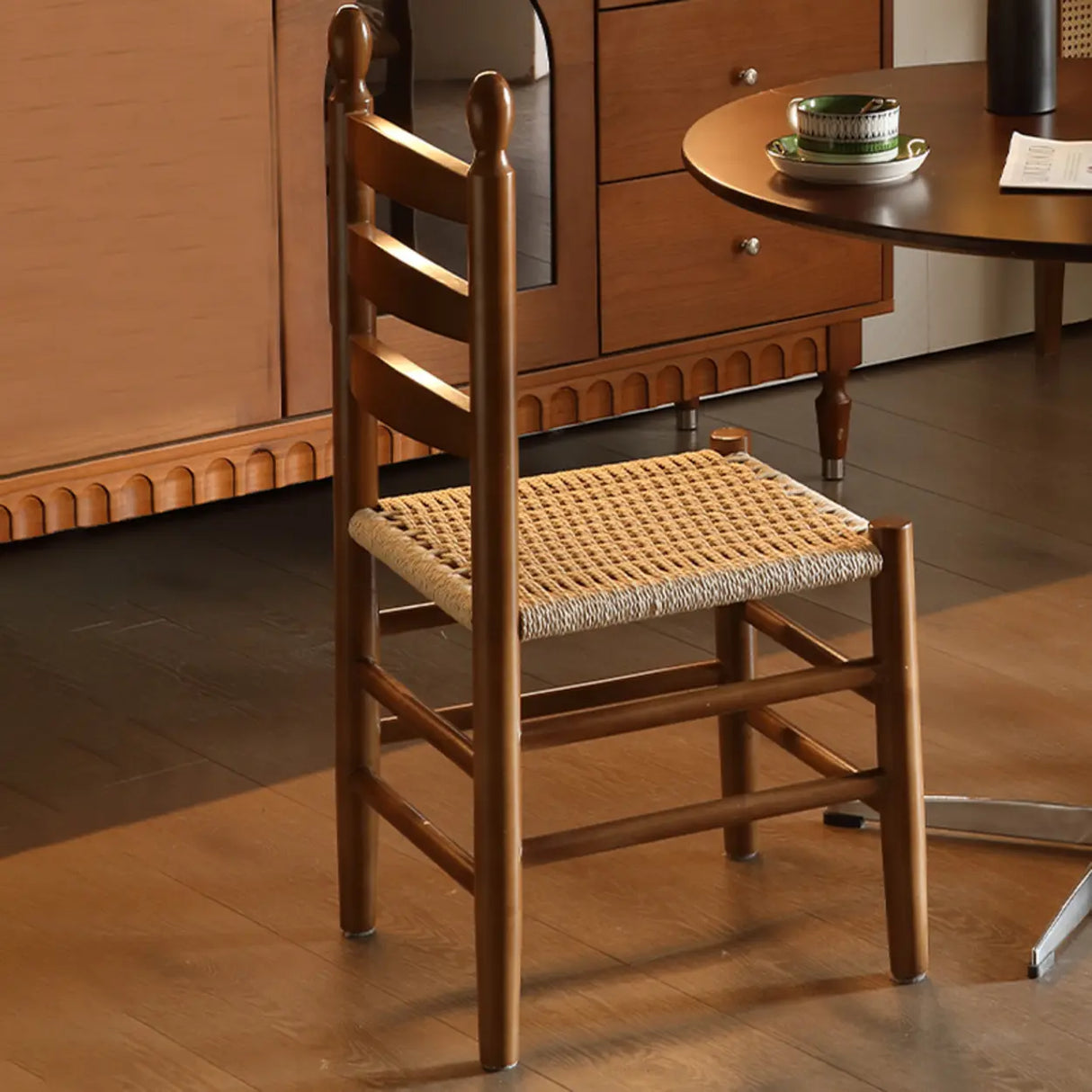 Natural Ladderback Woven Seat Wood Dining Chair Black Image - 4