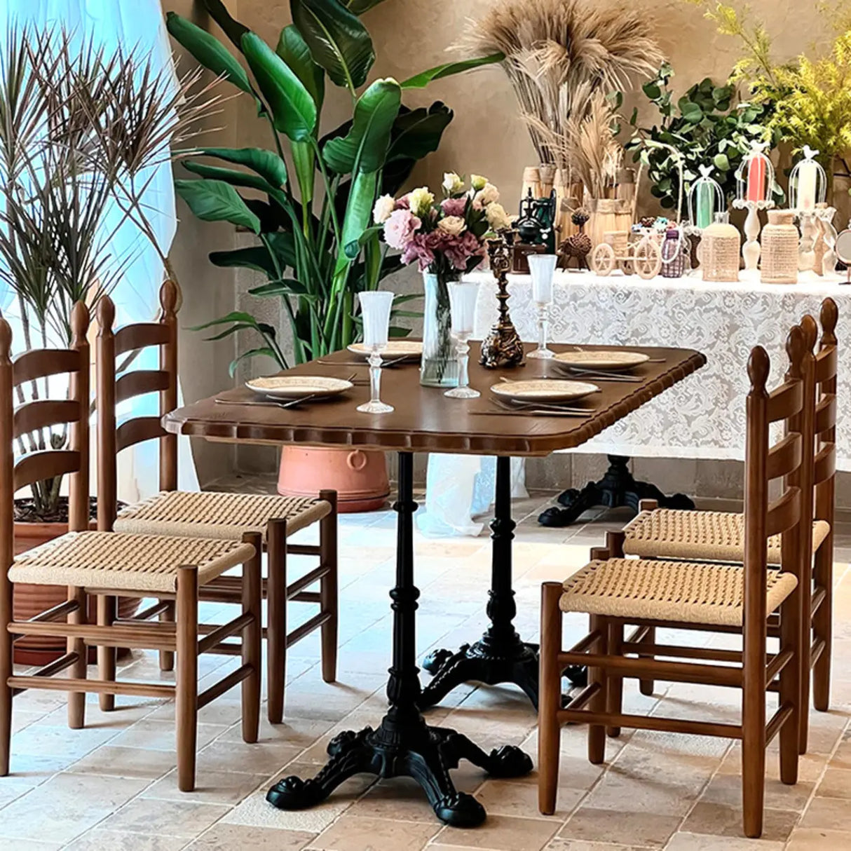 Natural Ladderback Woven Seat Wood Dining Chair Black Image - 6