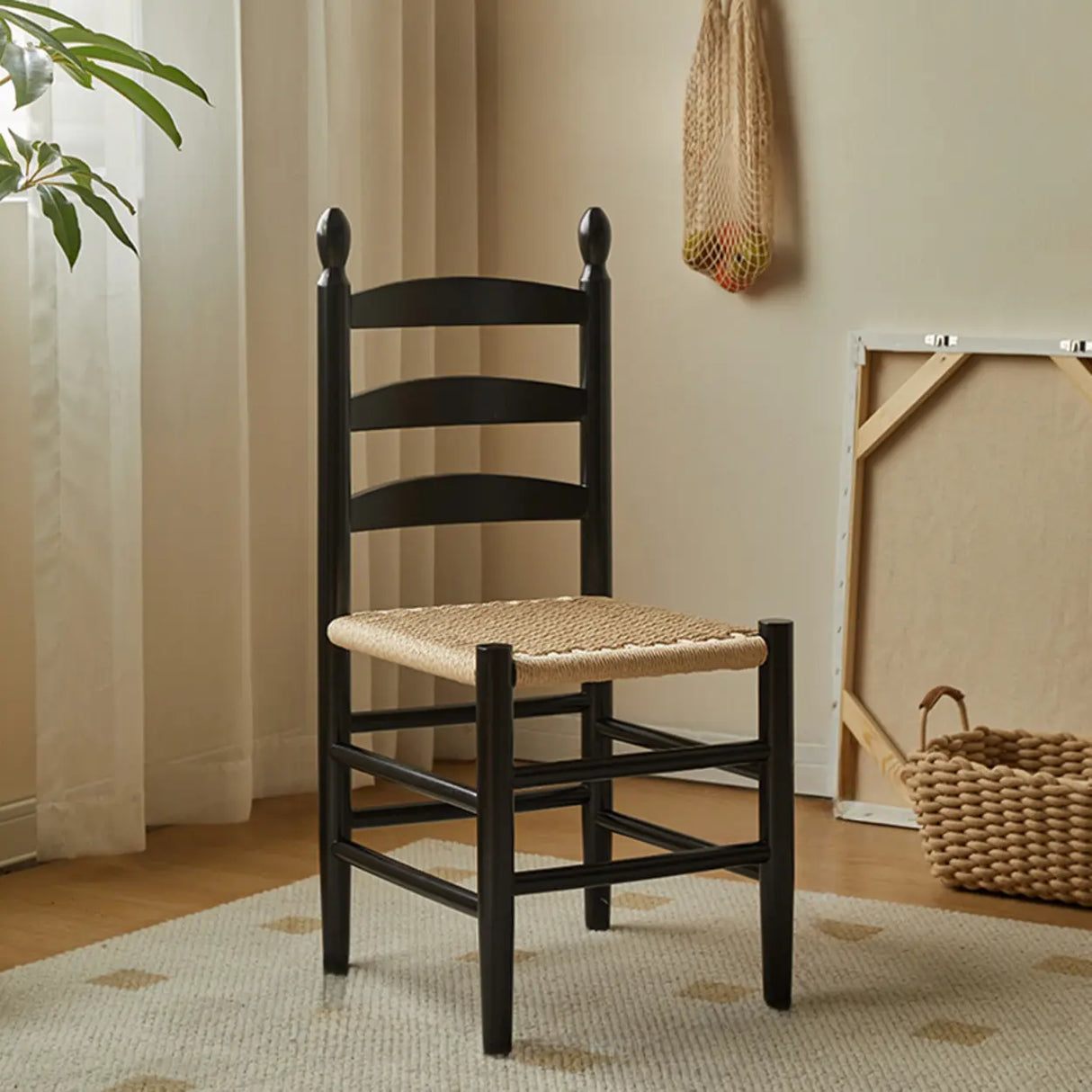 Natural Ladderback Woven Seat Wood Dining Chair Black Image - 7