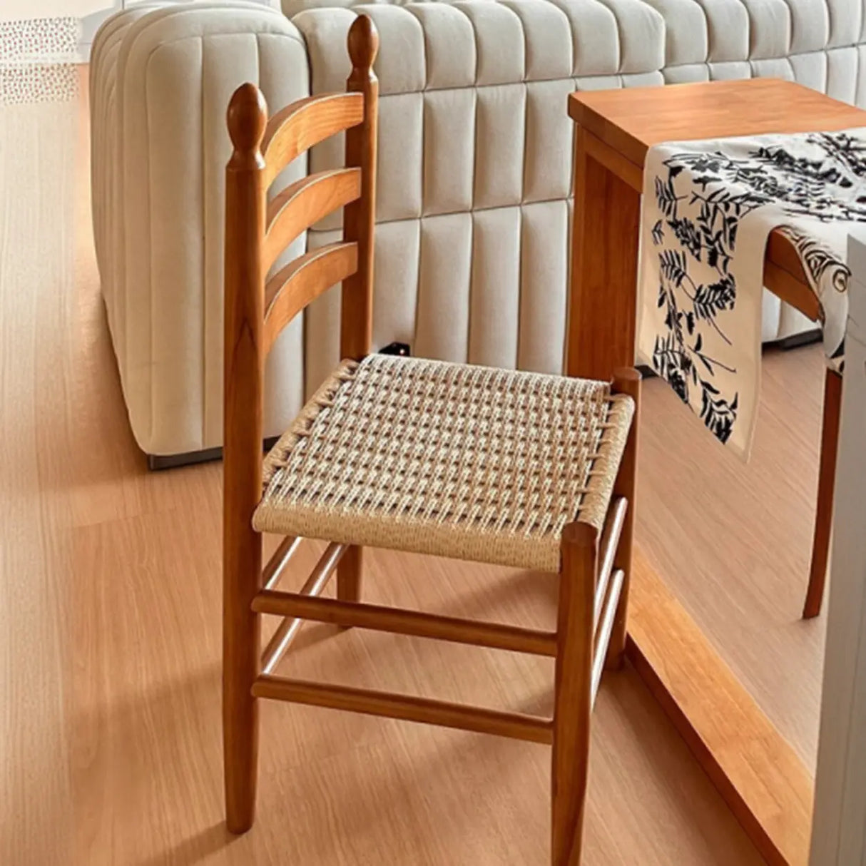 Natural Ladderback Woven Seat Wood Dining Chair Black Image - 8