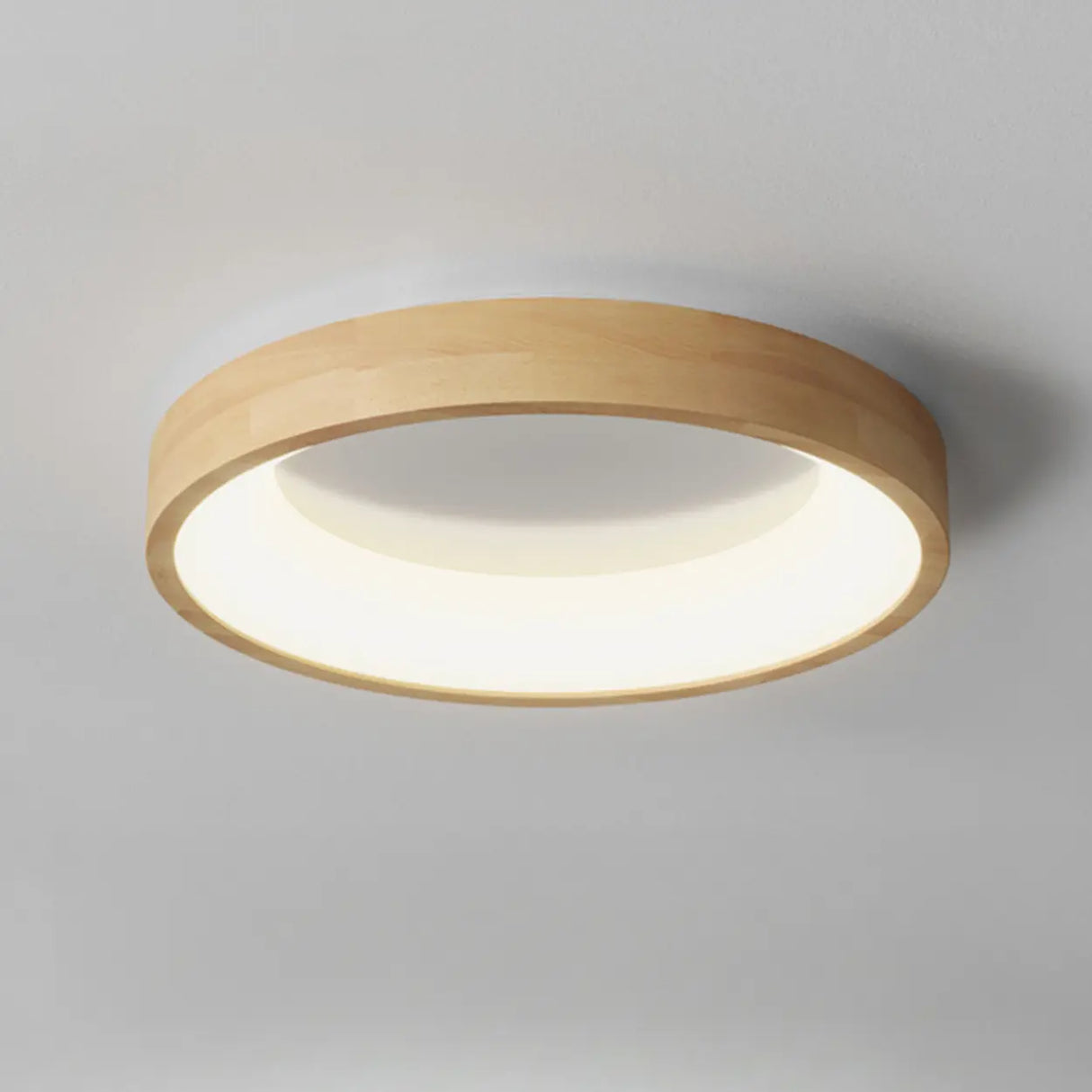 Natural Minimalist Round Wooden Flush Mount Light Image - 8