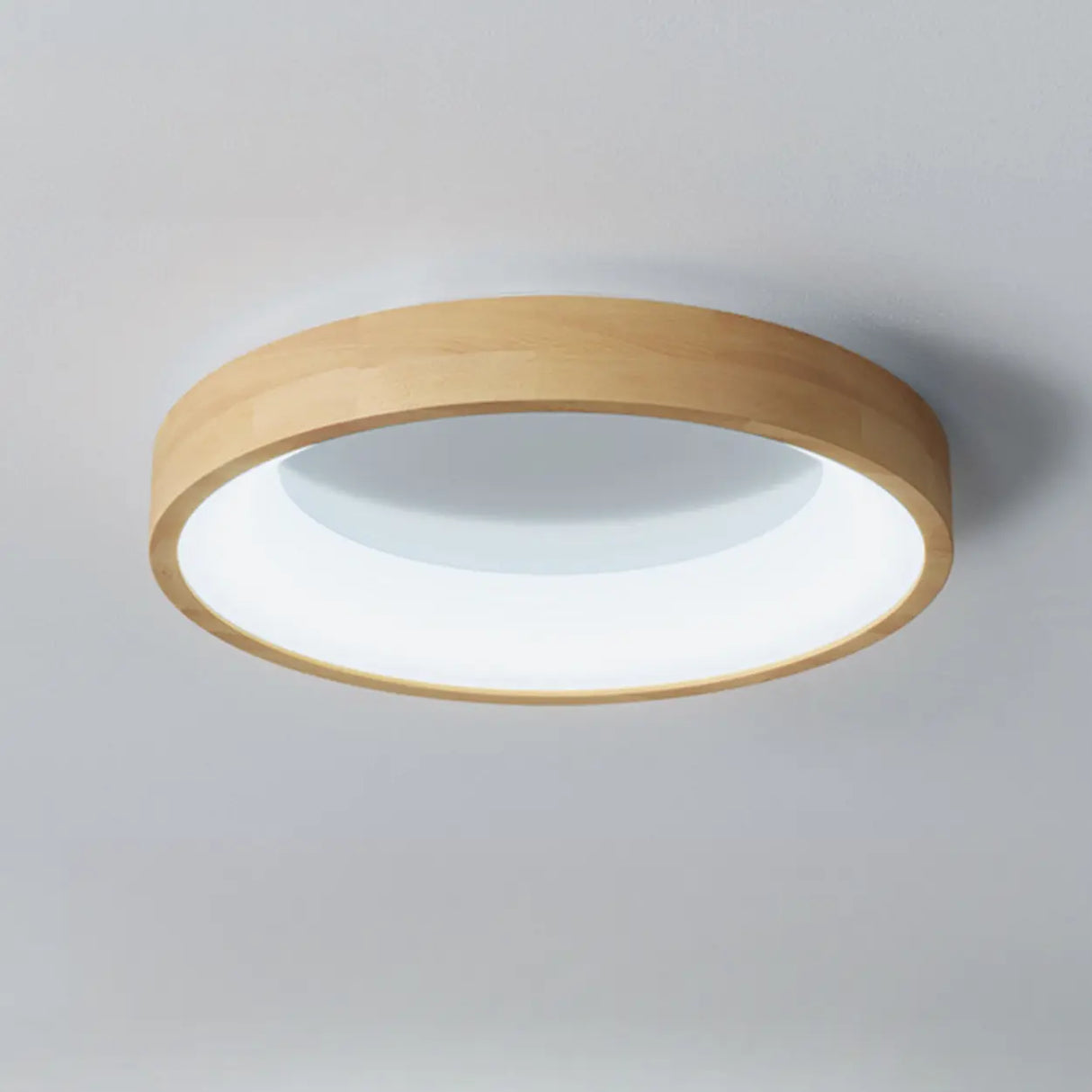 Natural Minimalist Round Wooden Flush Mount Light Image - 9