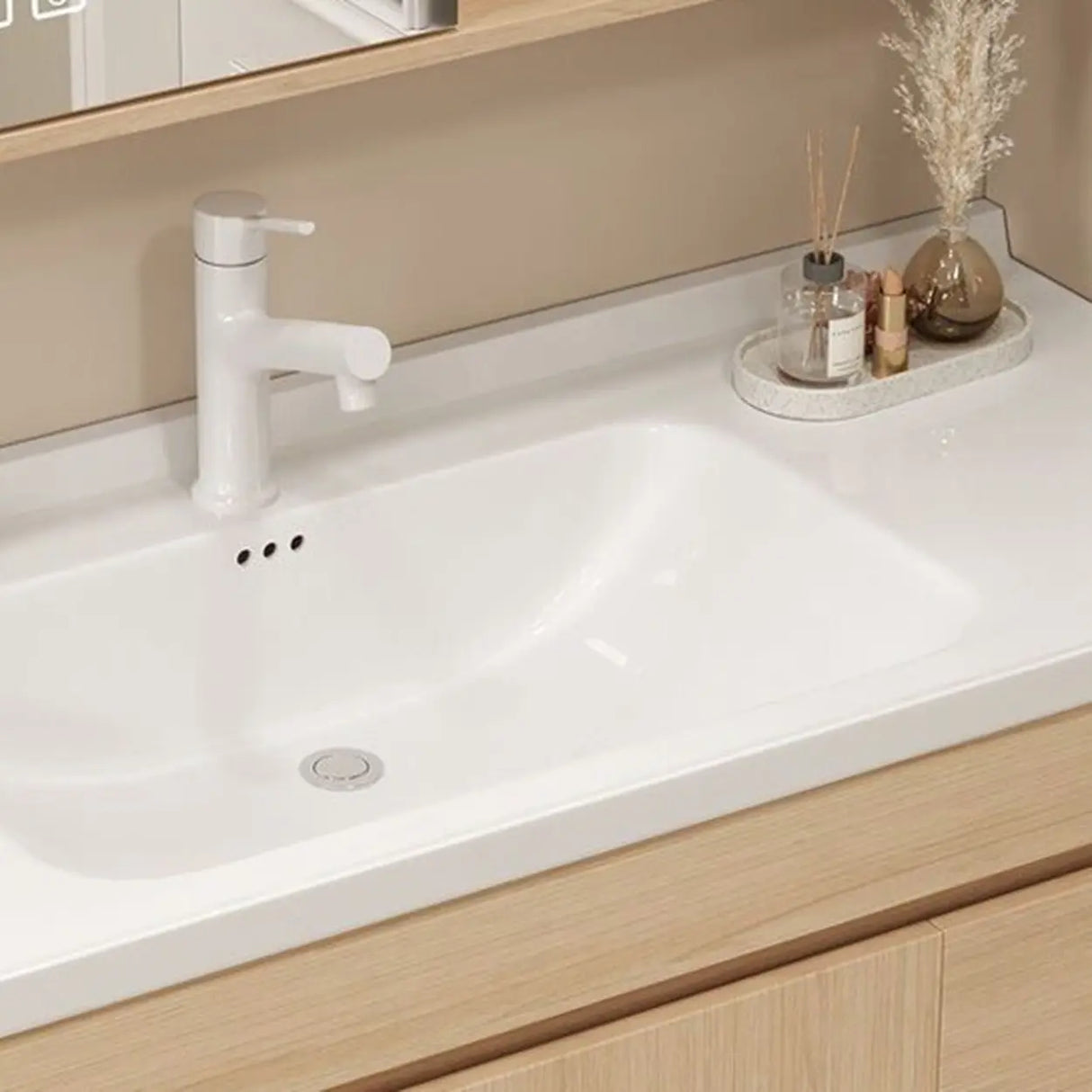 Natural Oak Free-standing Wooden Storage Bathroom Vanity Image - 12