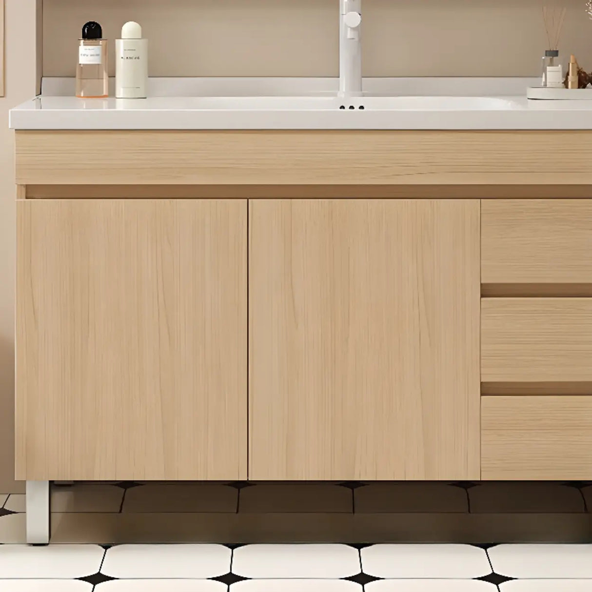 Natural Oak Free-standing Wooden Storage Bathroom Vanity Image - 9