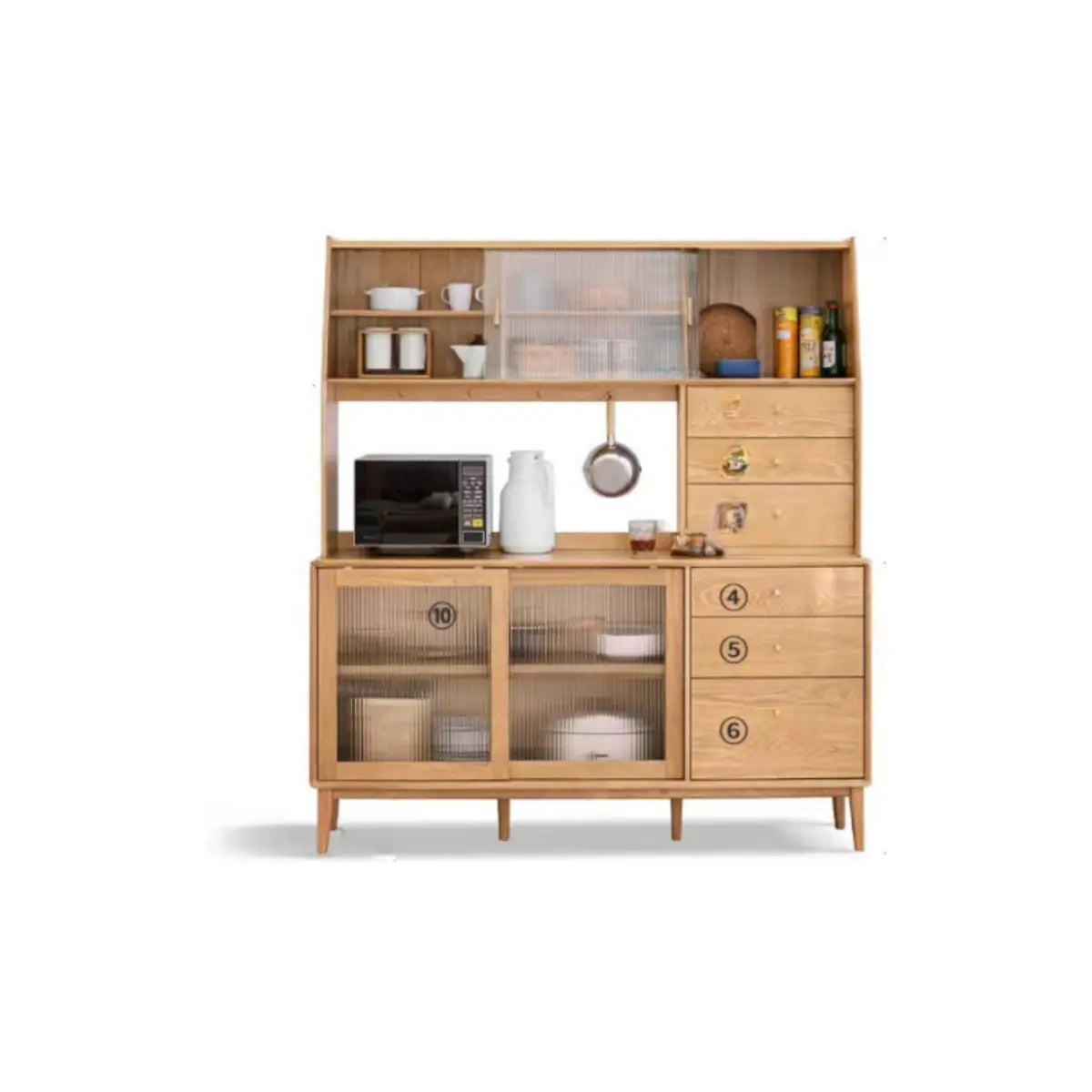 Natural Oak Sliding Door Open Storage Sideboard with Drawers Image - 11