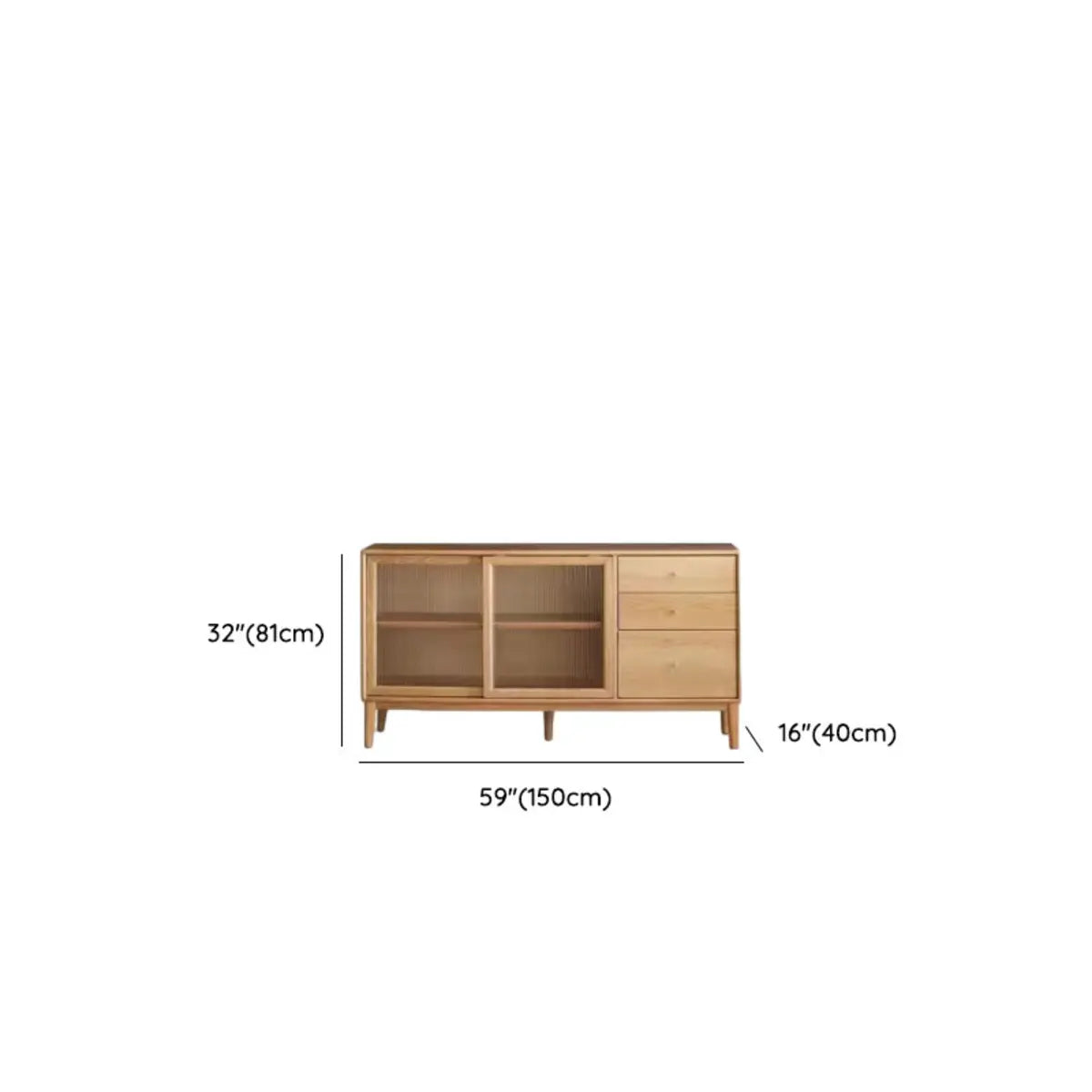 Natural Oak Sliding Door Open Storage Sideboard with Drawers