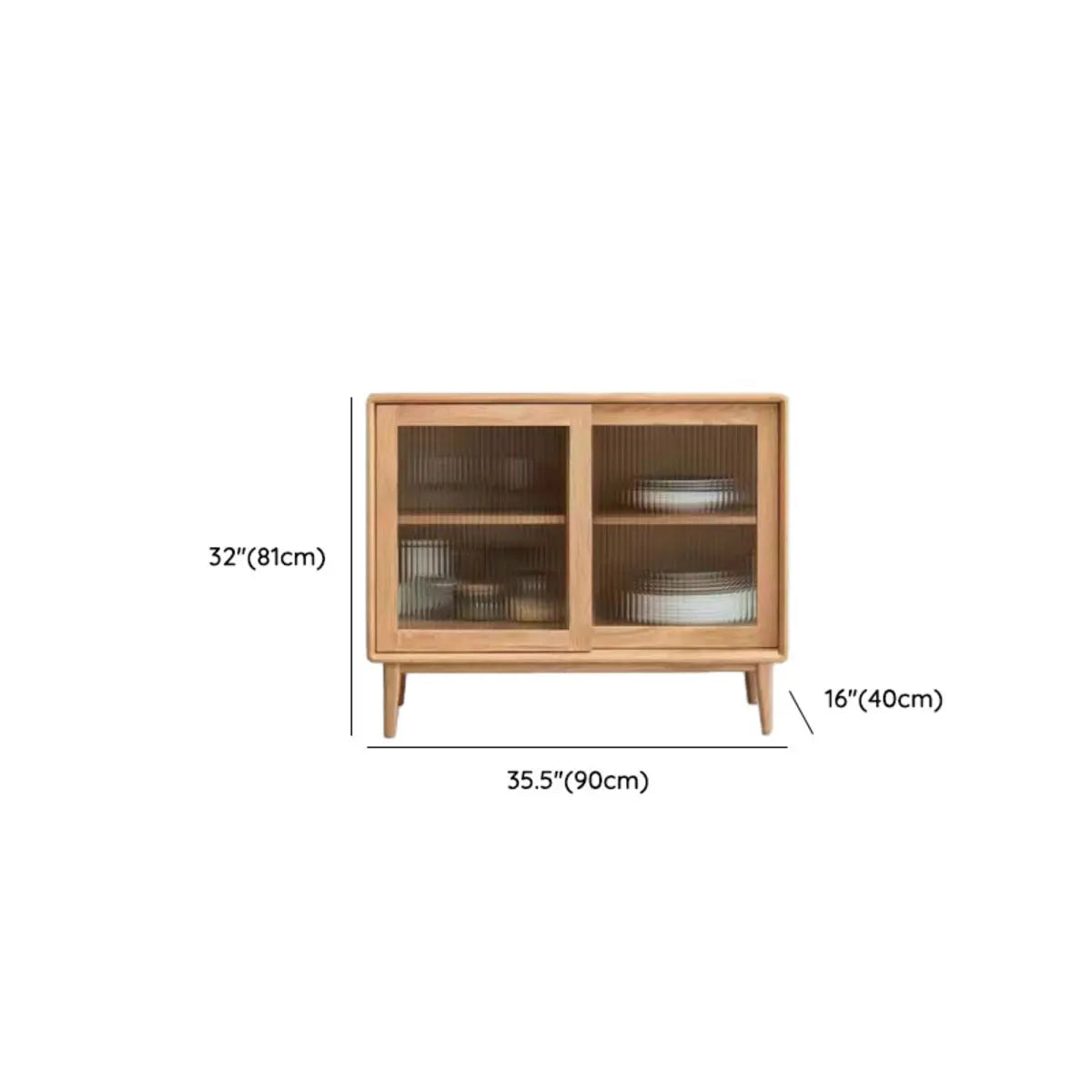 Natural Oak Sliding Door Open Storage Sideboard with Drawers Image - 30