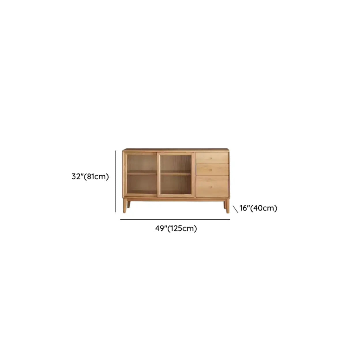 Natural Oak Sliding Door Open Storage Sideboard with Drawers Image - 31