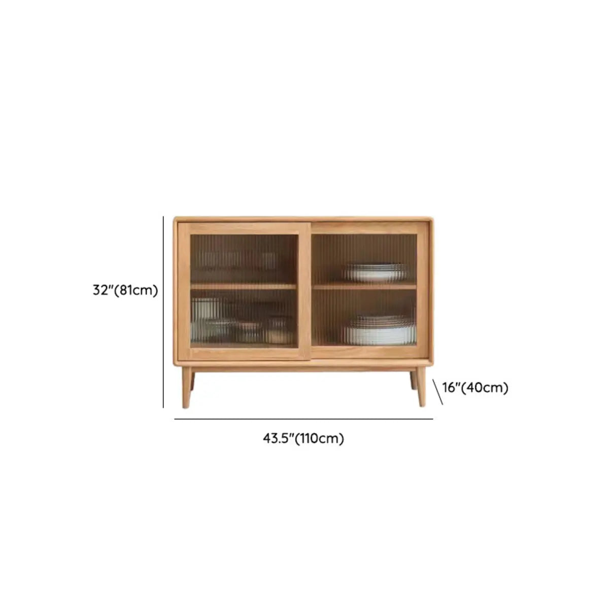 Natural Oak Sliding Door Open Storage Sideboard with Drawers Image - 32