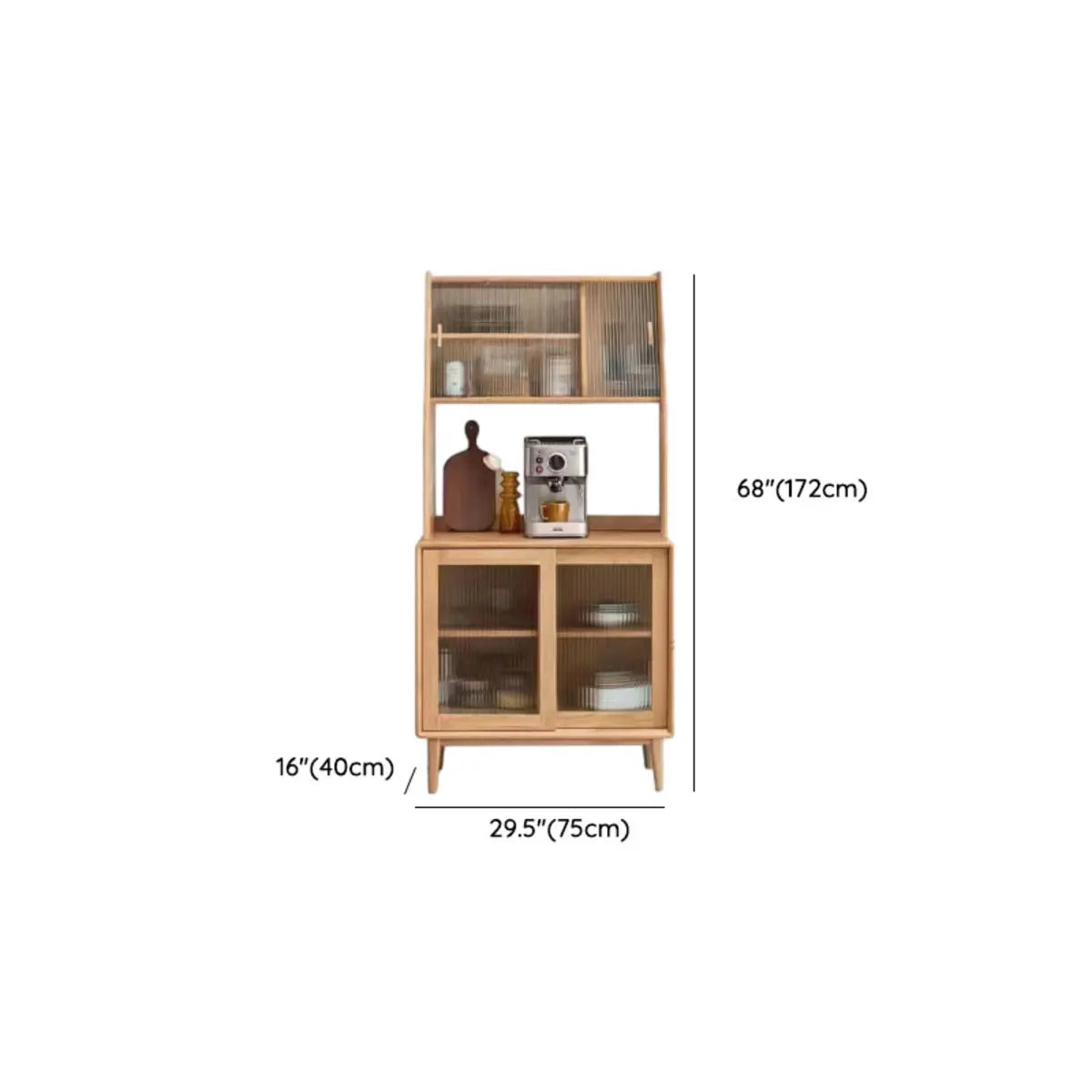 Natural Oak Sliding Door Open Storage Sideboard with Drawers Image - 33