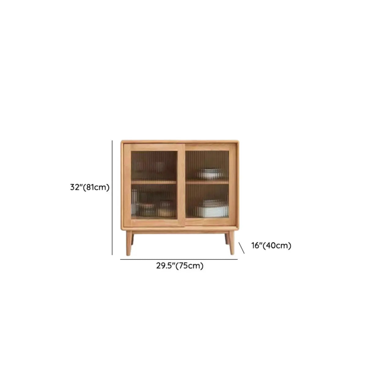 Natural Oak Sliding Door Open Storage Sideboard with Drawers Image - 35