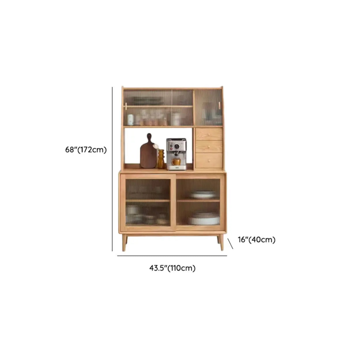 Natural Oak Sliding Door Open Storage Sideboard with Drawers Image - 37