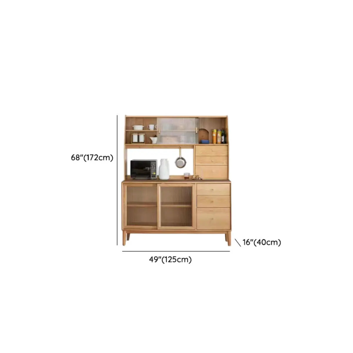 Natural Oak Sliding Door Open Storage Sideboard with Drawers Image - 38