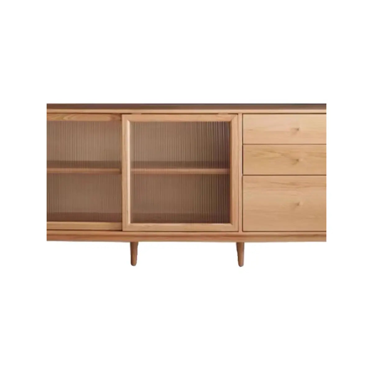 Natural Oak Sliding Door Open Storage Sideboard with Drawers Image - 9