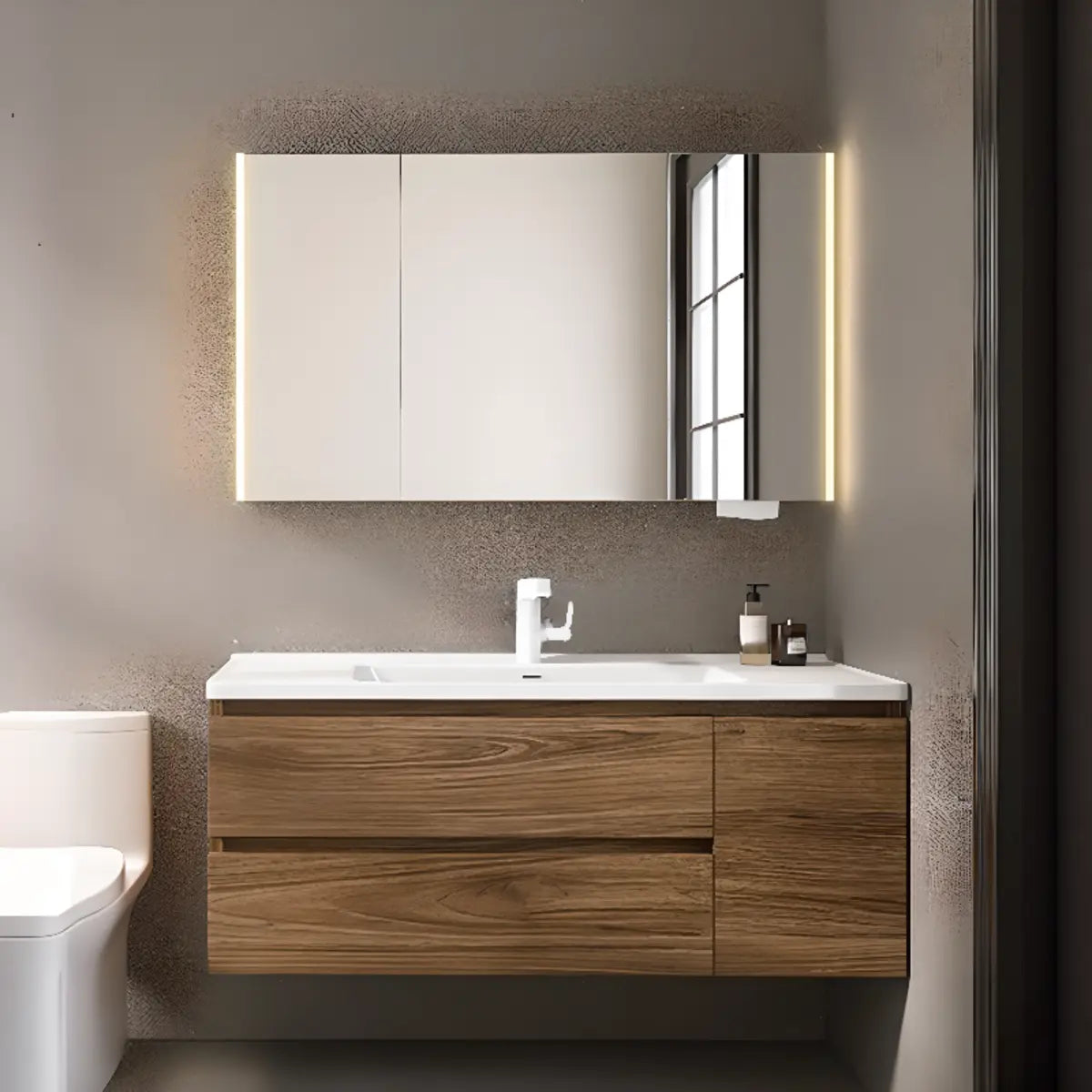 Natural Oak Wood Drawers Floating Bathroom Vanity with Sink Image - 15