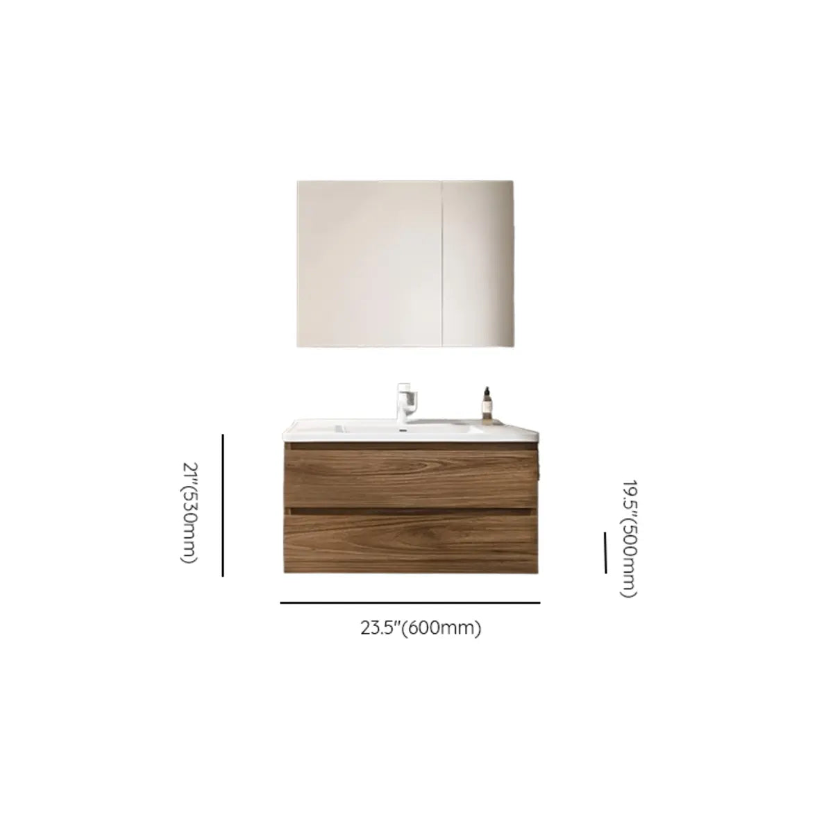 Natural Oak Wood Drawers Floating Bathroom Vanity with Sink