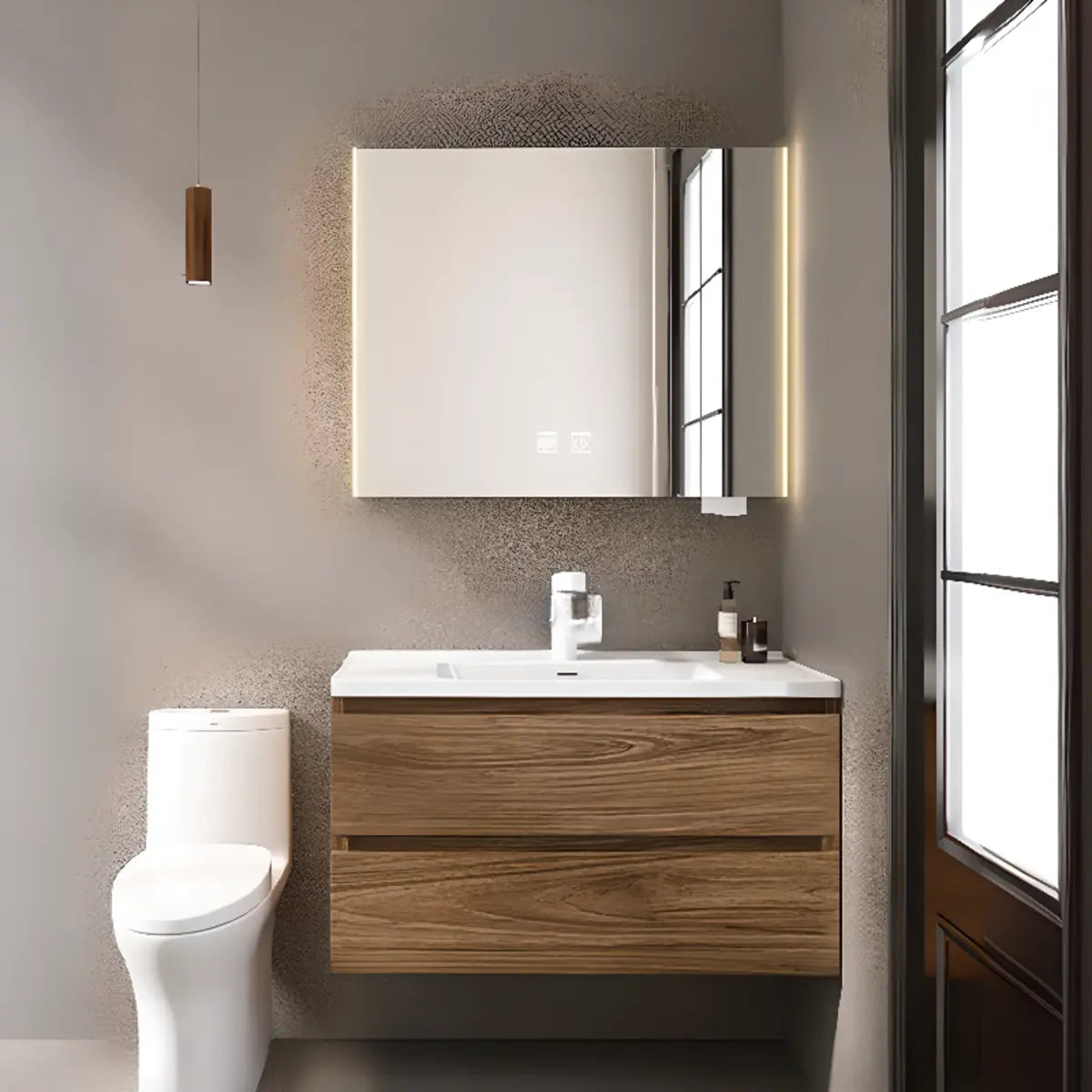 Natural Oak Wood Drawers Floating Bathroom Vanity with Sink Image - 7