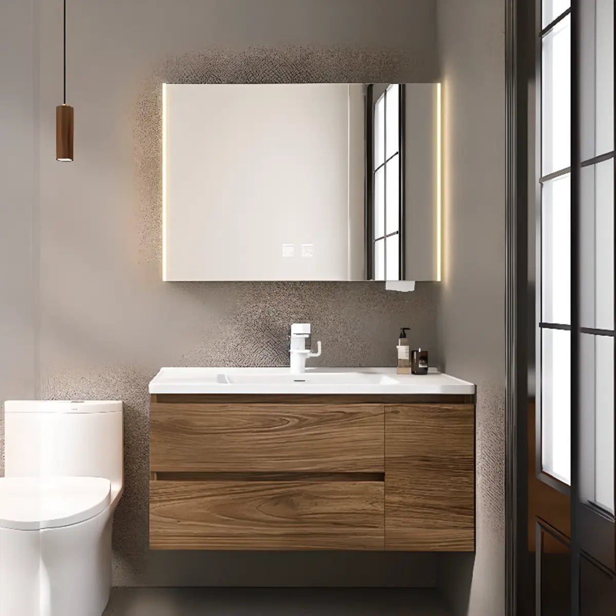 Natural Oak Wood Drawers Floating Bathroom Vanity with Sink Image - 9