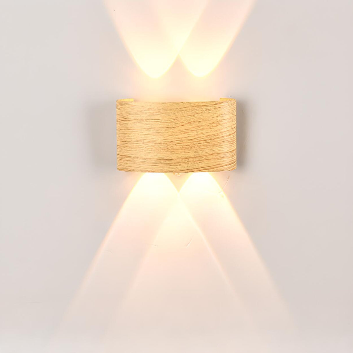 Natural Outdoor Wood Rectangular Up Down Wall Sconce Image - 2