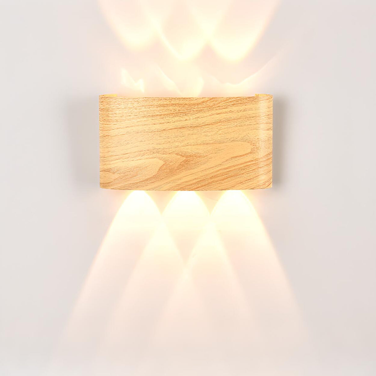 Natural Outdoor Wood Rectangular Up Down Wall Sconce Image - 3
