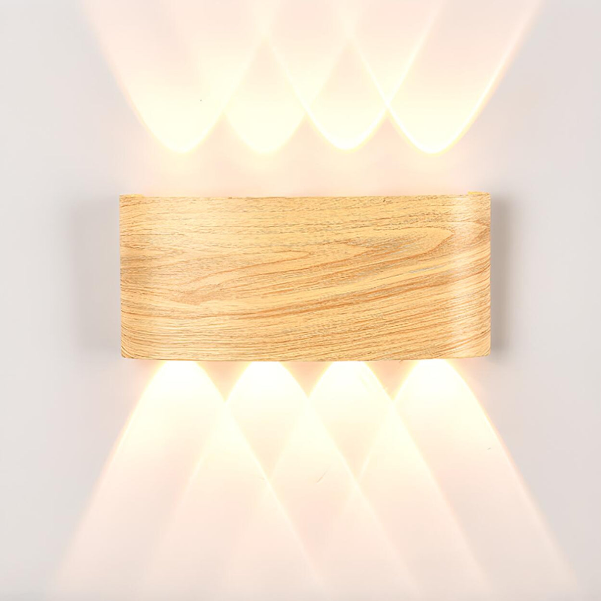 Natural Outdoor Wood Rectangular Up Down Wall Sconce Image - 5