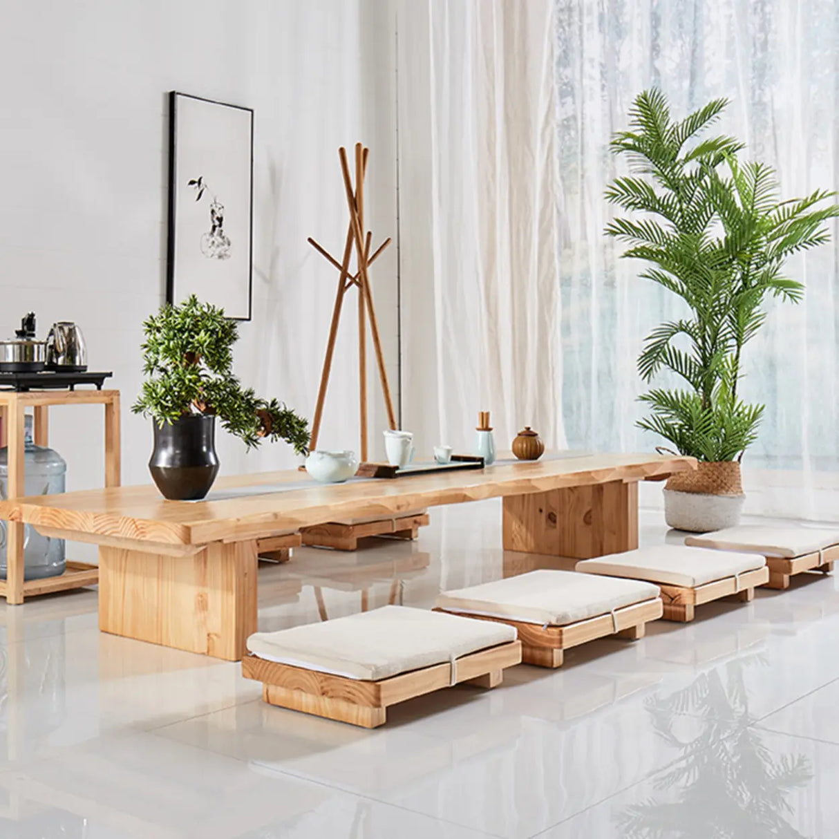 Natural Pine Rectangle Double Pedestal Single Table Image - 1