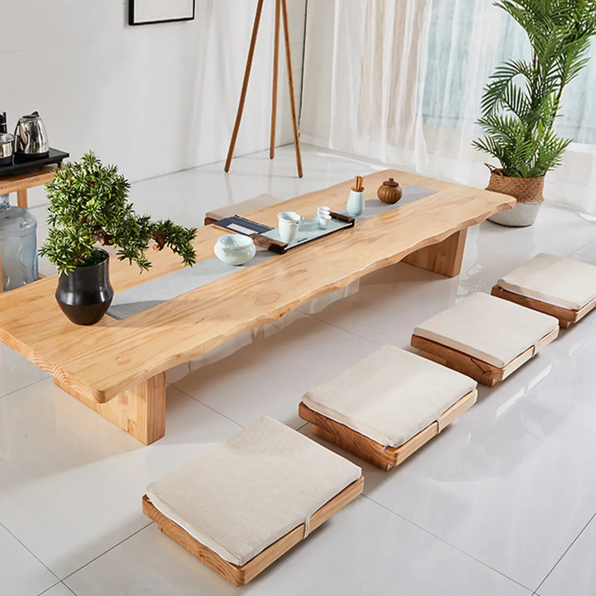 Natural Pine Rectangle Double Pedestal Single Table Image - 2