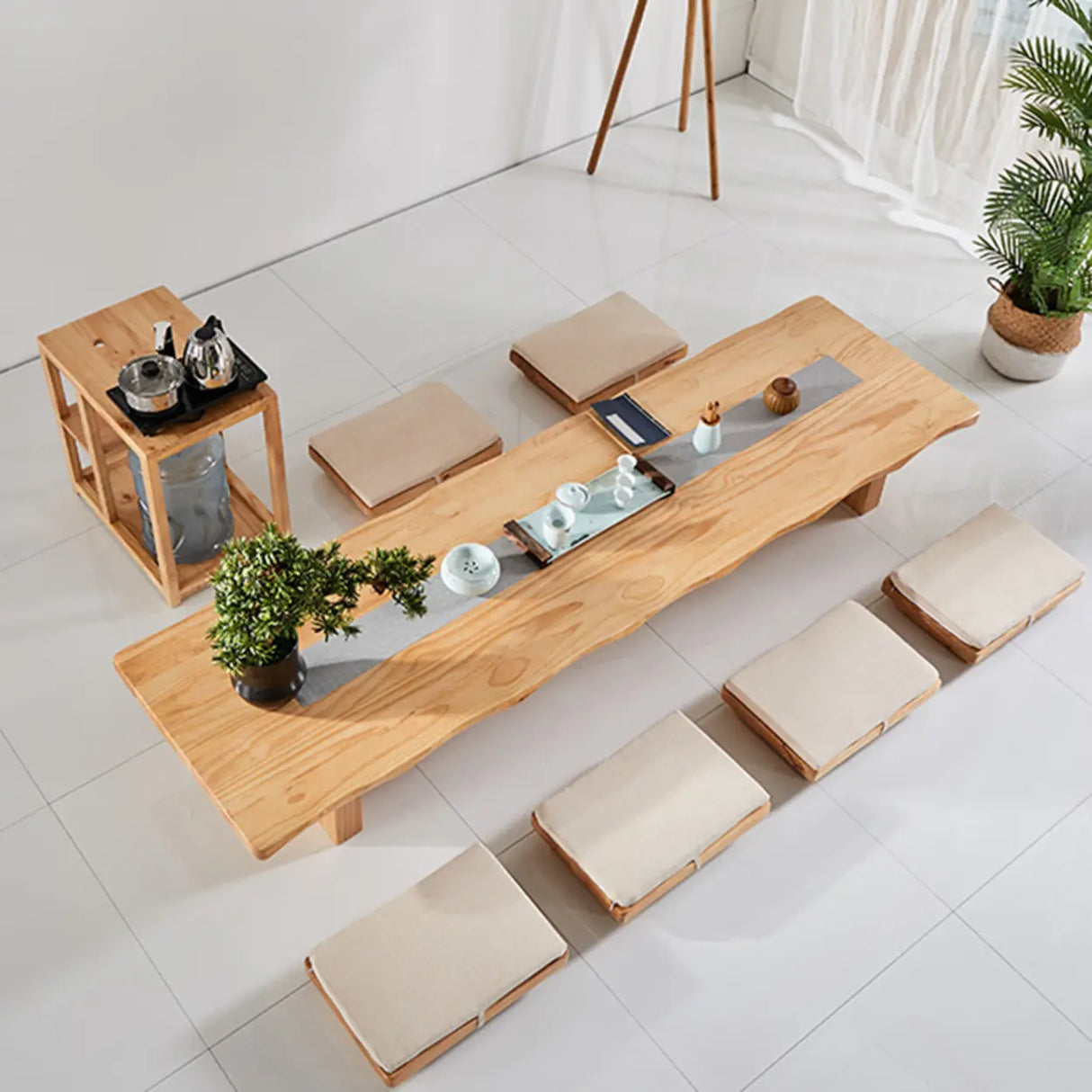 Natural Pine Rectangle Double Pedestal Single Table Image - 3