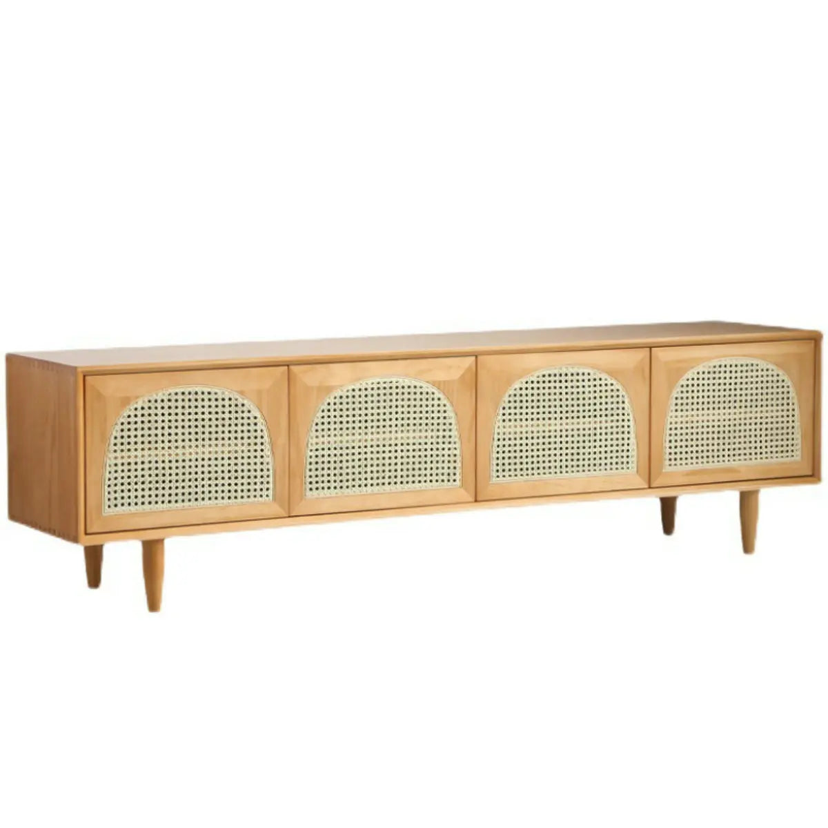 Natural Pine Wood 1 Tier Rectangle Cabinet TV Stand Image - 2