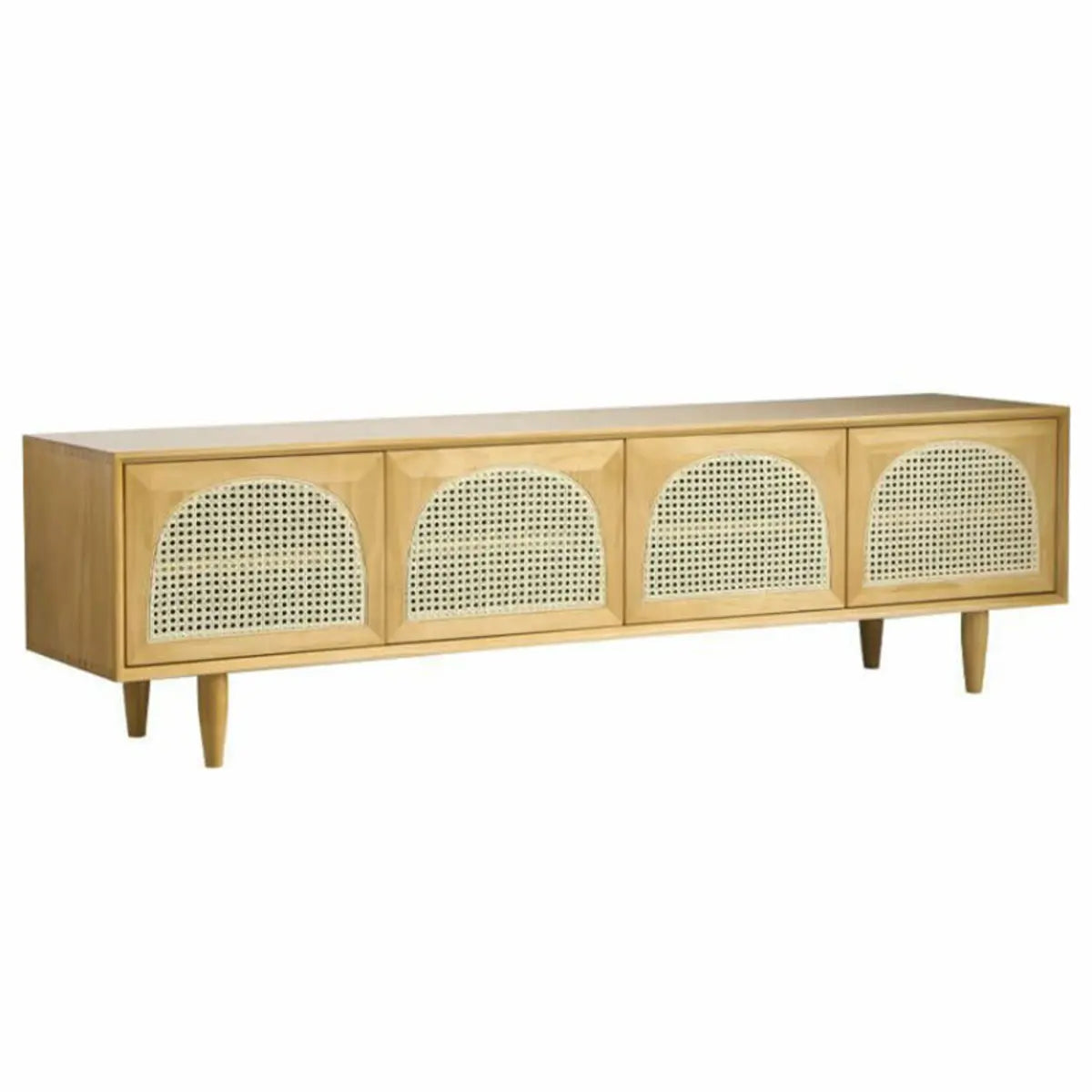 Natural Pine Wood 1 Tier Rectangle Cabinet TV Stand Image - 3