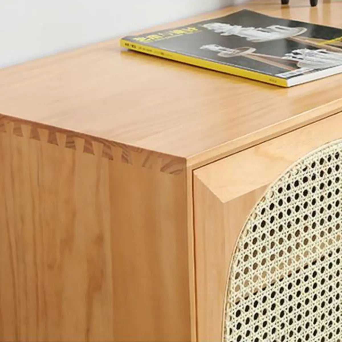 Natural Pine Wood 1 Tier Rectangle Cabinet TV Stand Image - 7