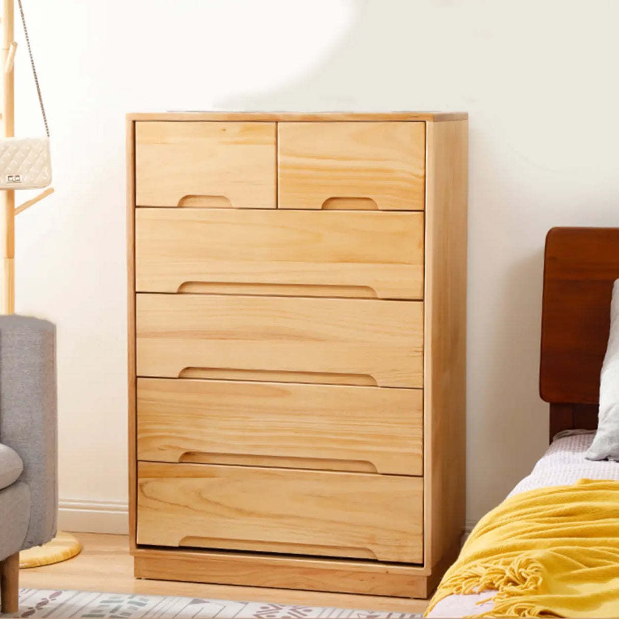 Natural Pine Wood Multi-Drawer Dresser for Bedroom Image - 16