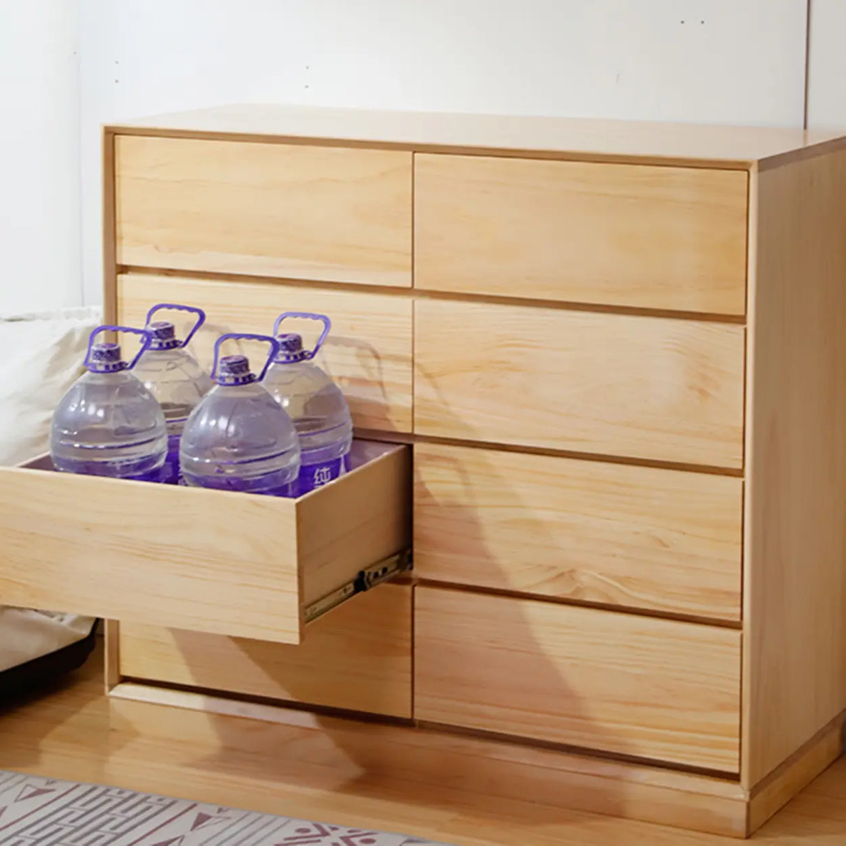 Natural Pine Wood Multi-Drawer Dresser for Bedroom Image - 17