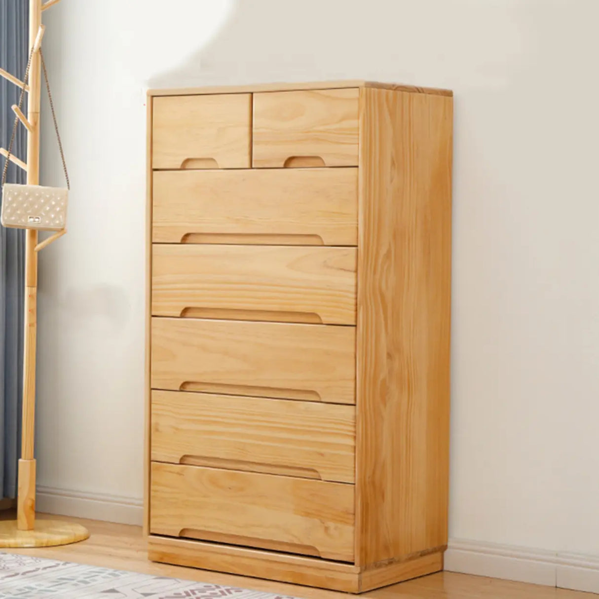Natural Pine Wood Multi-Drawer Dresser for Bedroom Image - 18