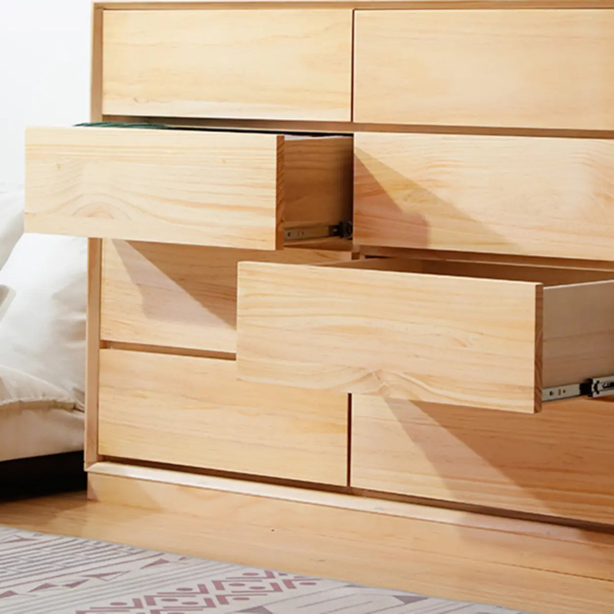 Natural Pine Wood Multi-Drawer Dresser for Bedroom Image - 19