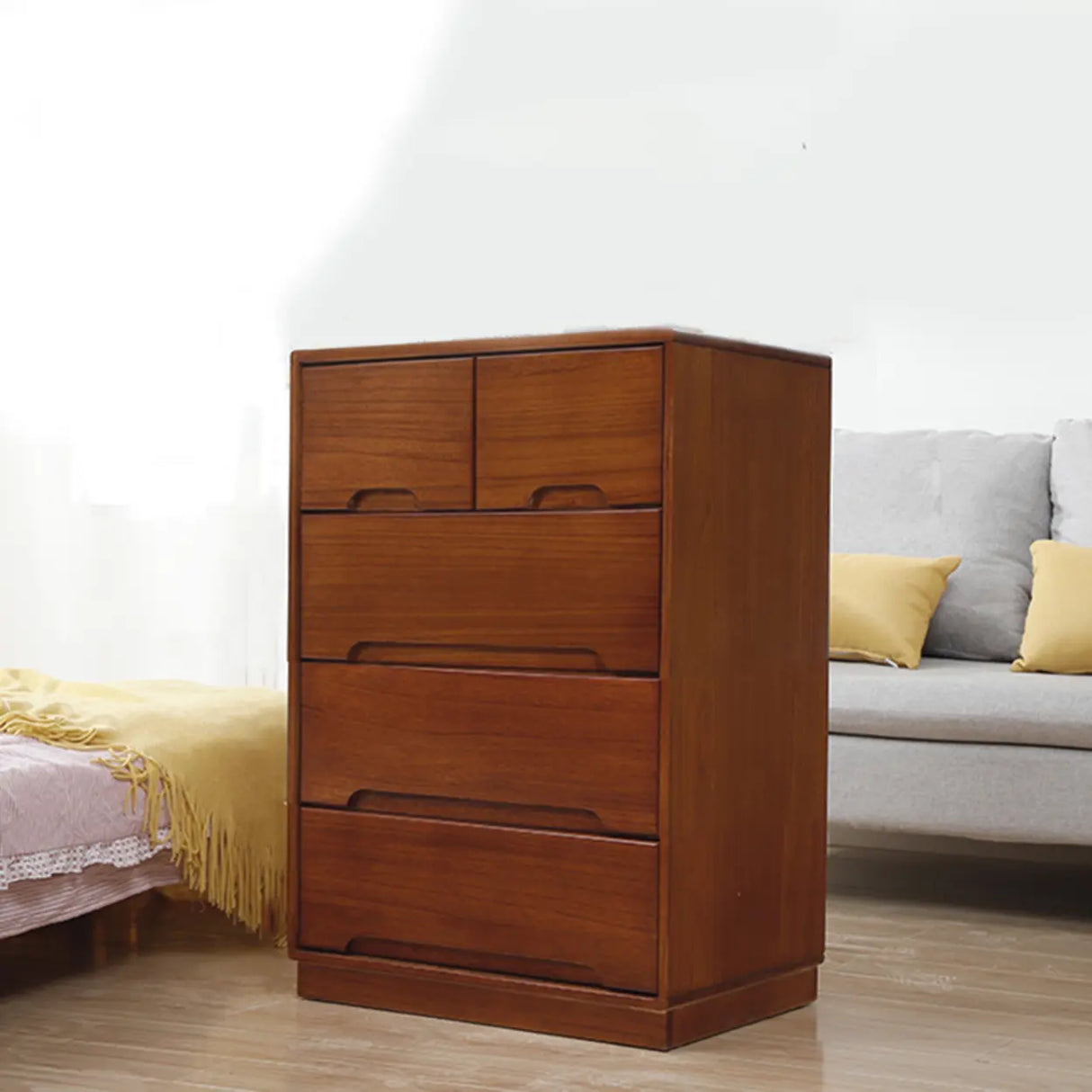 Natural Pine Wood Multi-Drawer Dresser for Bedroom Image - 20